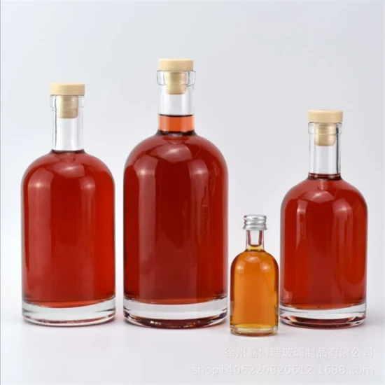 Lieferant von Mini-Glasflaschen in runder Form, 100 ml, 200 ml, 250 ml, 500 ml, 700 ml, 1000 ml, schwere Korkoberseite, große Wein-, Whisky-, Brandy- und Tequila-Gin-Flasche mit Korken